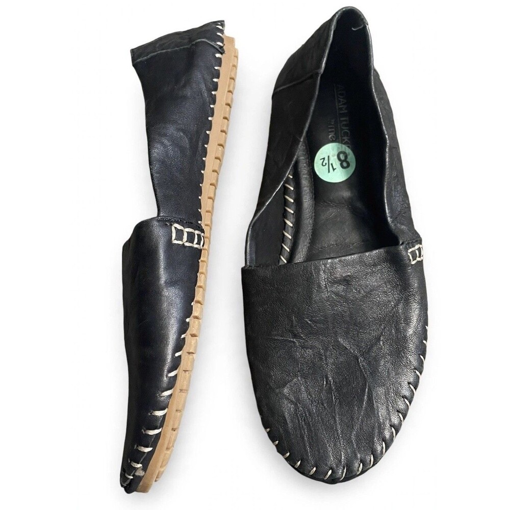 Adam Tucker Loafers 8.5 Black Leather Whipstitch Quiet Luxury Boho Flats